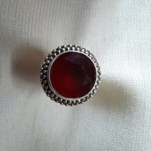 Round ruby cut stone silver ring
