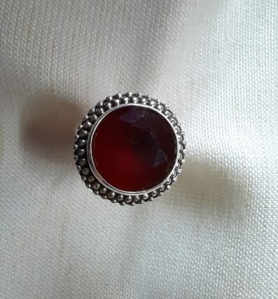Round ruby cut stone silver ring