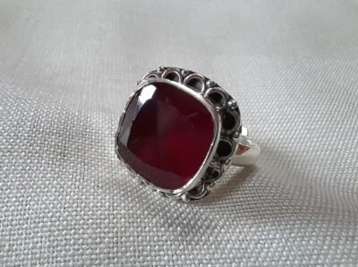 ruby cut stone silver ring