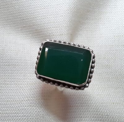 square emerald silver ring