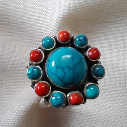 red coral silver ring