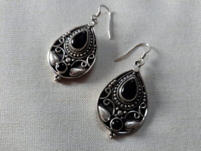 black stone silver earings