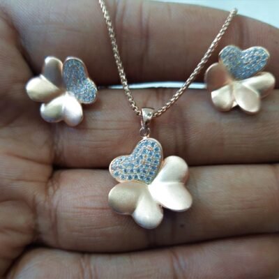 Rose gold floral silver pendant set