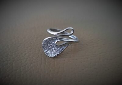 Cz leaf silver ring