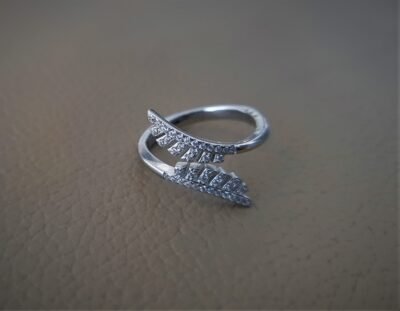 Cz leaf silver ring
