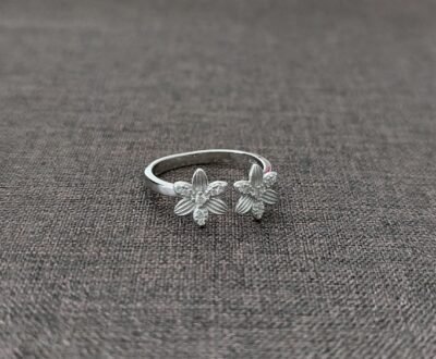 Floral mat silver ring