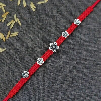 Oxidised Floral Silver Rakhi