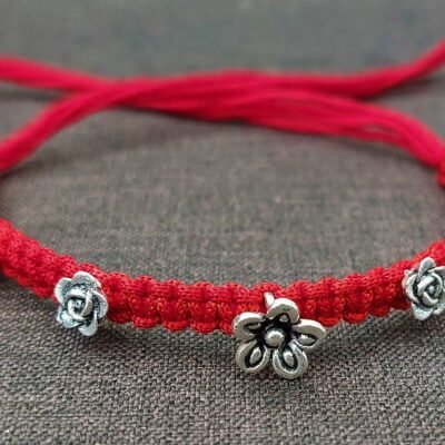Oxidised Floral Silver Rakhi