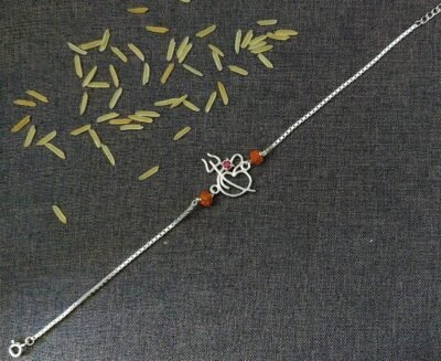 OM Trishul Silver Chain Silver Rakhi