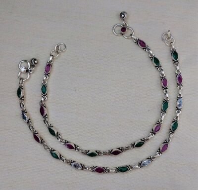 Ruby emerald Cut Stone Silver Payal