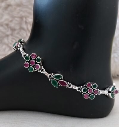Ruby emerald Cut Stone Silver Payal