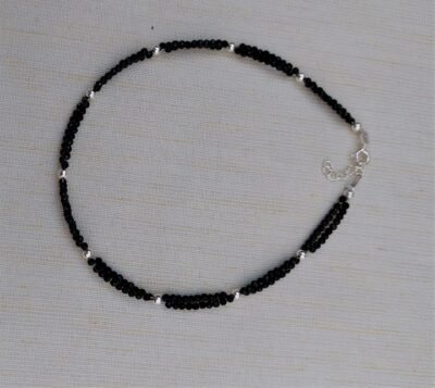 Black beads silver anklet