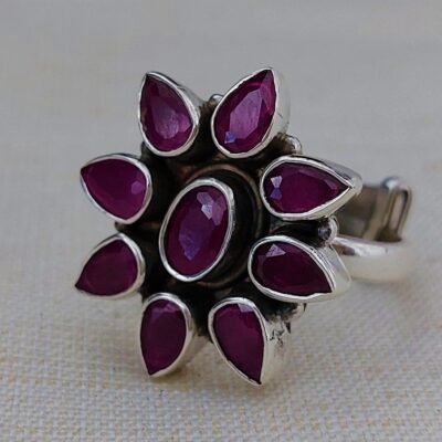 Ruby cocktail silver ring