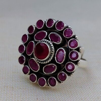 Ruby cocktail silver ring