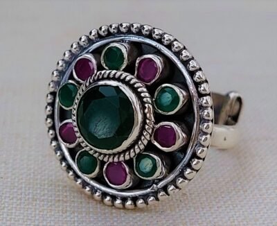 Emerald cocktail silver ring