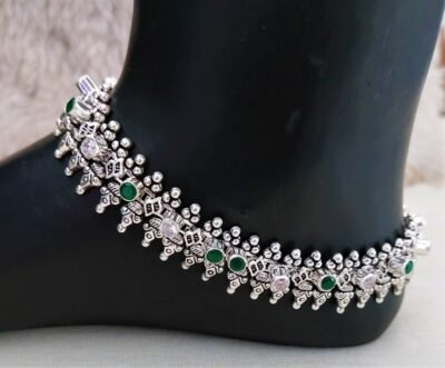 Emerald stone bridal silver payal