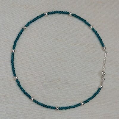 Aqua beads silver anklet