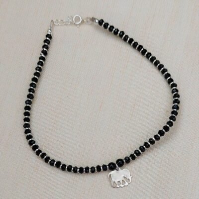 Elephant charms black nazaria silver anklet