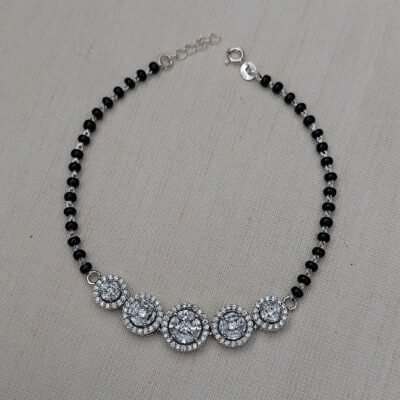 Floral  Cz Silver Hand Mangalsutra/Nazariya