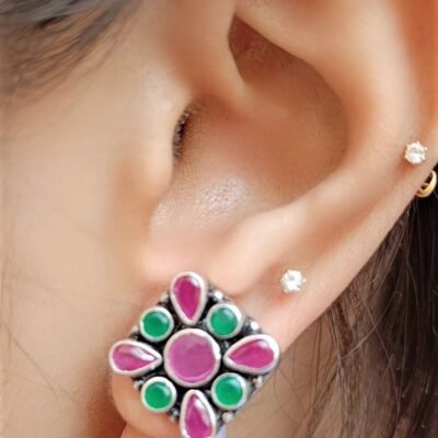 Ruby emerald kundan silver earings