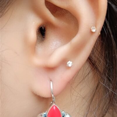 Red coral silver earings