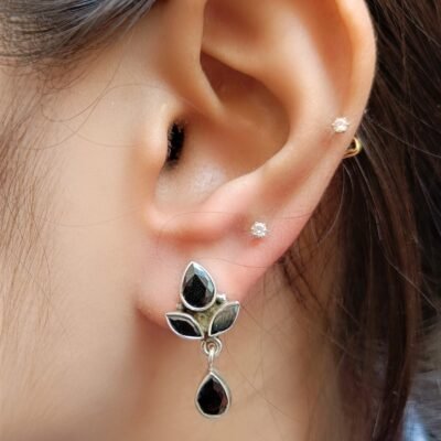 Black cut stone earings