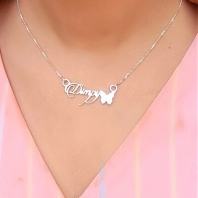 personalised name with butterfly necklace