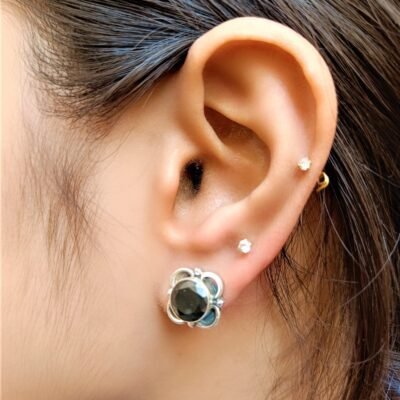 Single black stone silver earings