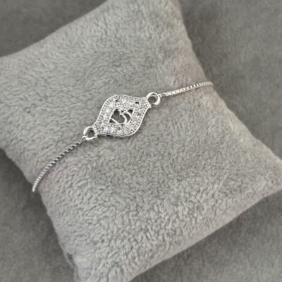Marquise om silver chain rakhi