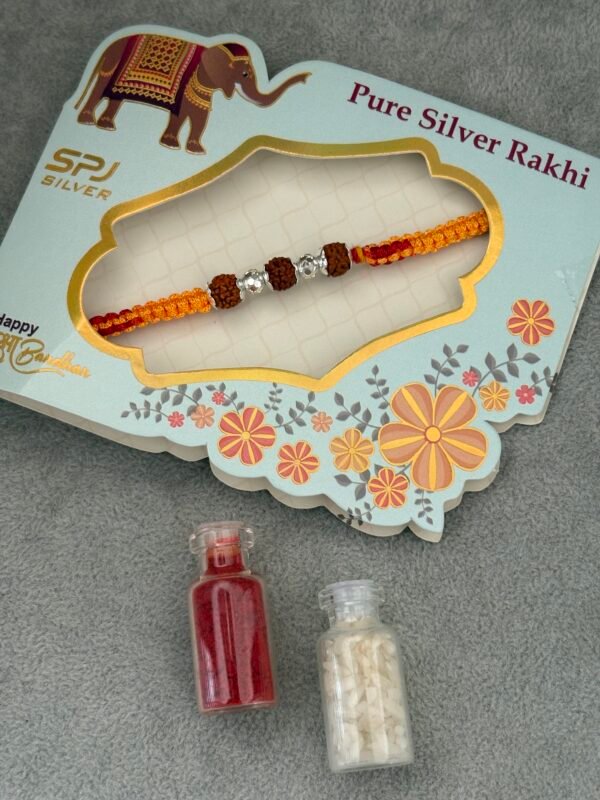 Rudraksha cnc ball silver rakhi - Image 3