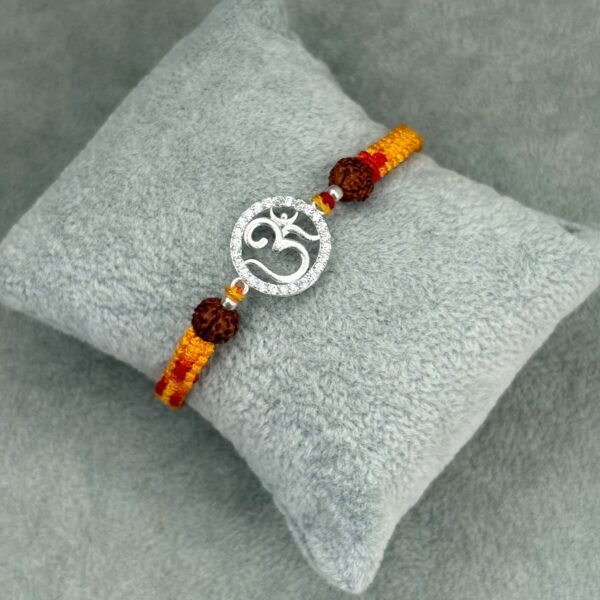 Om round stone silver rakhi - Image 2