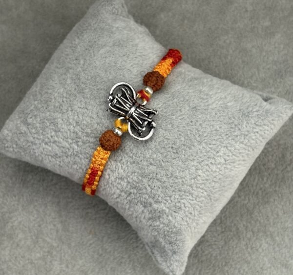 Oxidised damru silver rakhi - Image 2
