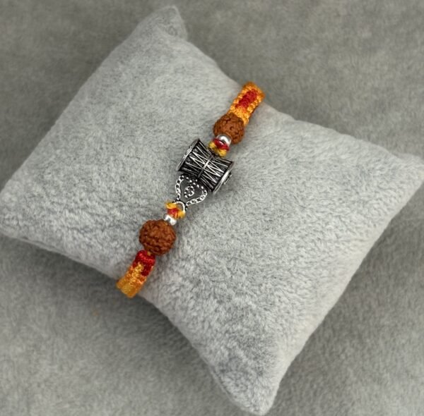 Oxidised damru silver rakhi - Image 2