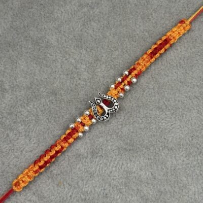 Oxidised damru silver rakhi