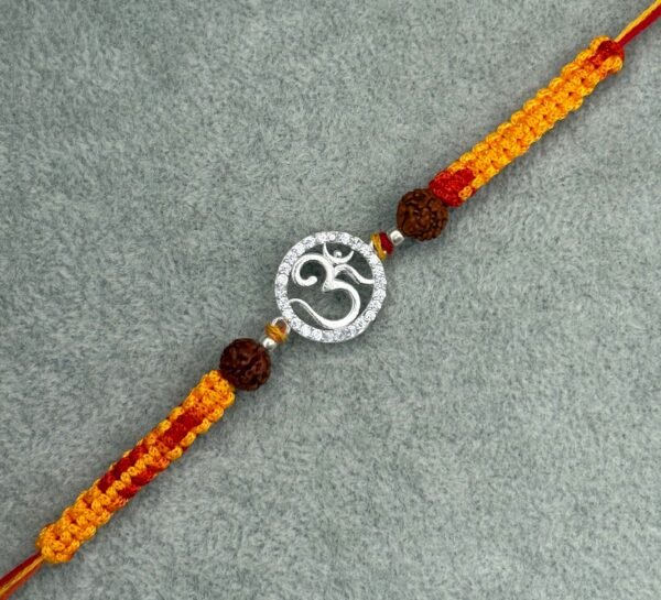 Om round stone silver rakhi