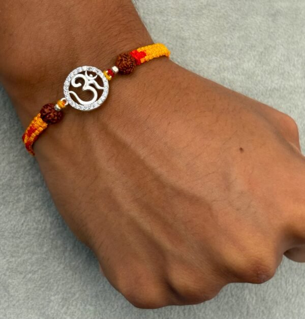 Om round stone silver rakhi - Image 3