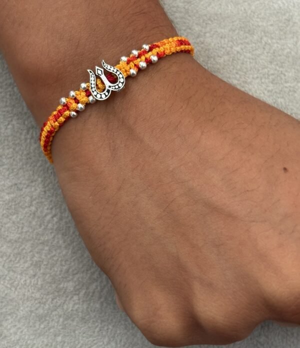 Oxidised damru silver rakhi - Image 2