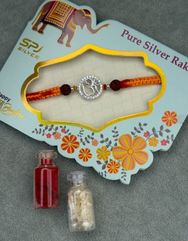 Om round stone silver rakhi - Image 4