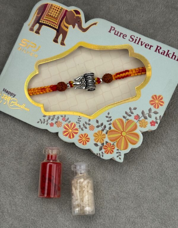 Oxidised damru silver rakhi - Image 4
