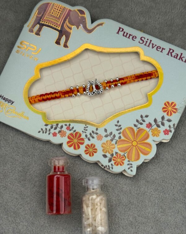 Oxidised damru silver rakhi - Image 3