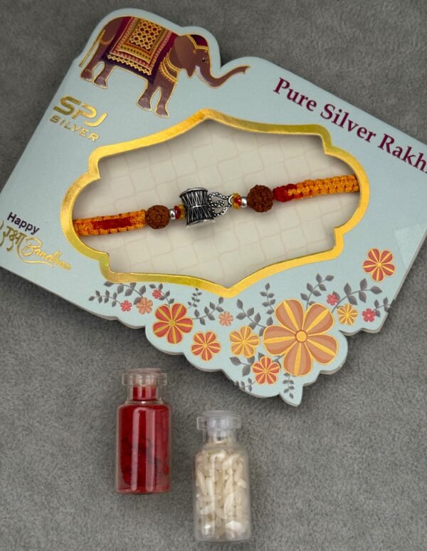 Oxidised damru silver rakhi - Image 4