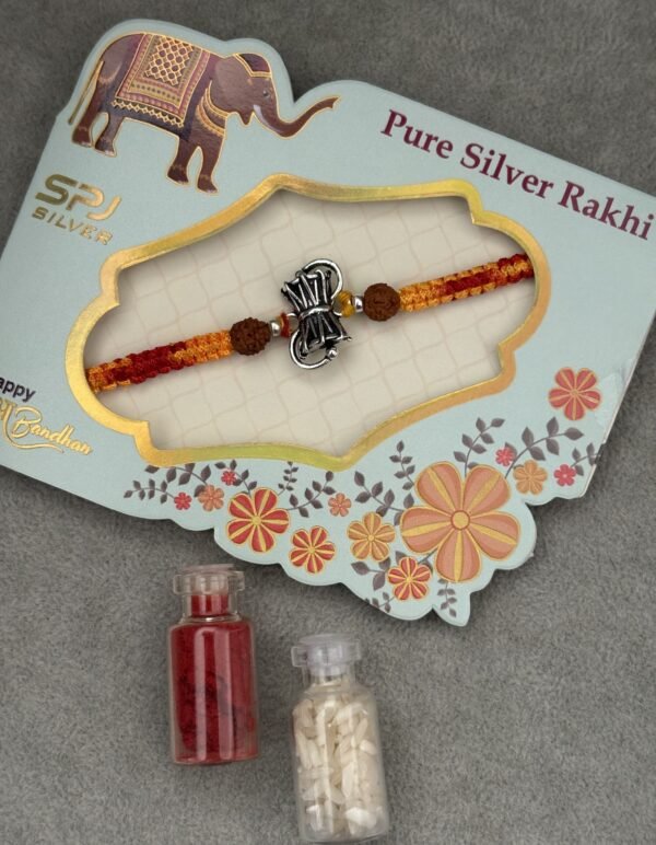 Oxidised damru silver rakhi - Image 4