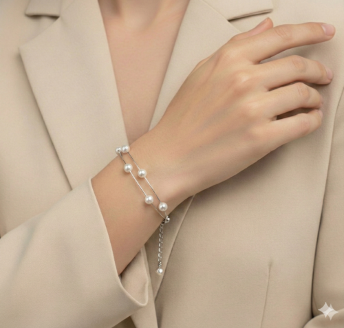 Pearl drop silver bracelet