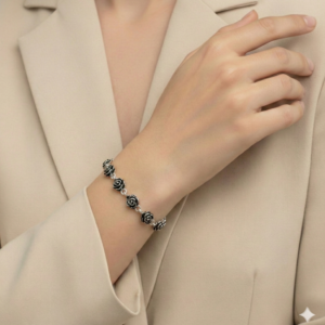 Oxidised floral silver bracelet