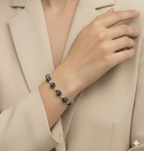 Oxidised floral silver bracelet
