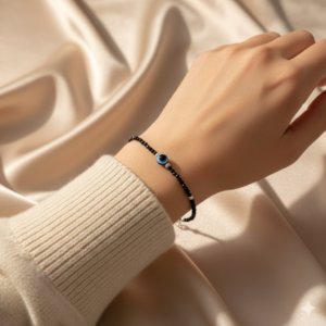 Evil eye black beads silver bracelet