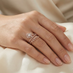 Rose gold leaf wrap silver rings for women