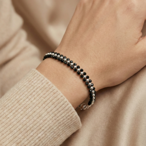 Black beads silver bracelet