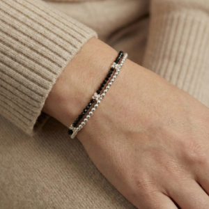 Black beads 3 ball silver bracelet