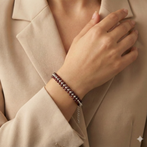 Red beads 2 layer silver bracelet